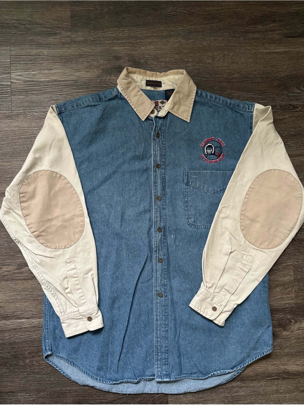 Casual Two-Tone Denim Button-Down Shirt - Blue & Cream
